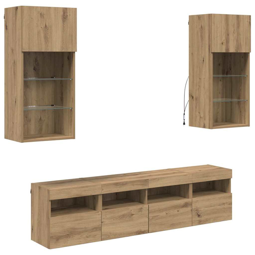 vidaXL TV Wall Units with LED 5 pcs Artisan Oak 40.5 x 30 x 90 cm