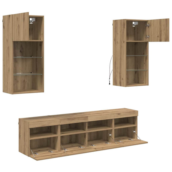 vidaXL TV Wall Units with LED 5 pcs Artisan Oak 40.5 x 30 x 90 cm