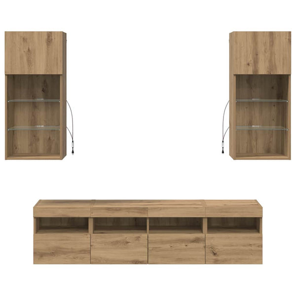vidaXL TV Wall Units with LED 5 pcs Artisan Oak 40.5 x 30 x 90 cm