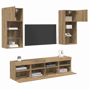 vidaXL TV Wall Units with LED 5 pcs Artisan Oak 40.5 x 30 x 90 cm
