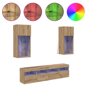 vidaXL TV Wall Units with LED 5 pcs Artisan Oak 40.5 x 30 x 90 cm