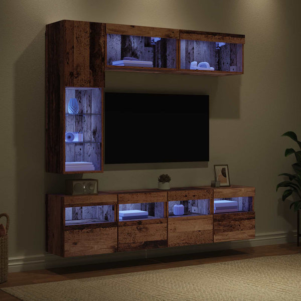 vidaXL TV Cabinet with LED Wall-Mounted 7 pcs Reclaimed Wood Chipboard