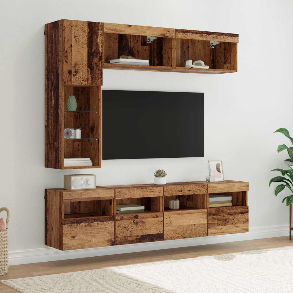vidaXL TV Cabinet with LED Wall-Mounted 7 pcs Reclaimed Wood Chipboard