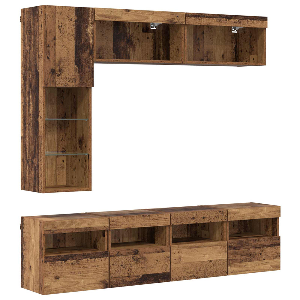vidaXL TV Cabinet with LED Wall-Mounted 7 pcs Reclaimed Wood Chipboard
