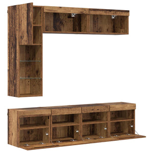 vidaXL TV Cabinet with LED Wall-Mounted 7 pcs Reclaimed Wood Chipboard