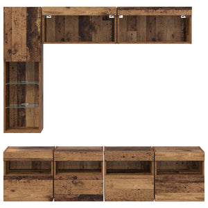 vidaXL TV Cabinet with LED Wall-Mounted 7 pcs Reclaimed Wood Chipboard
