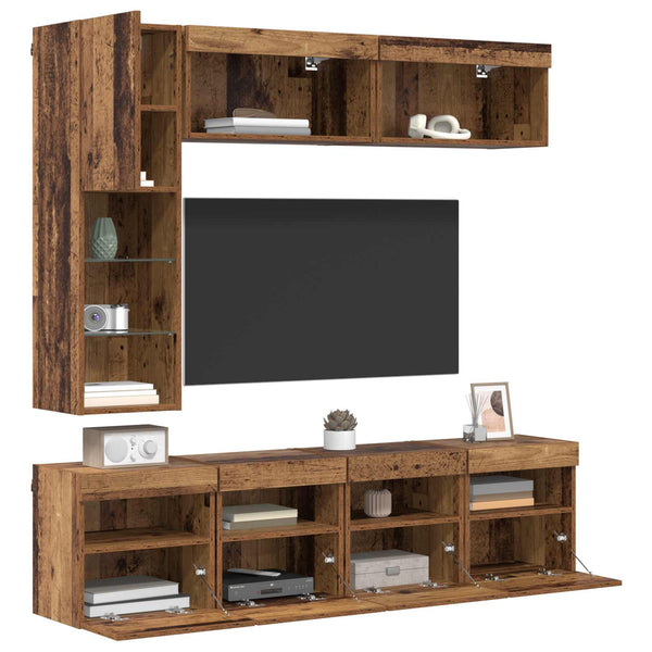 vidaXL TV Cabinet with LED Wall-Mounted 7 pcs Reclaimed Wood Chipboard
