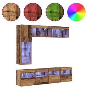 vidaXL TV Cabinet with LED Wall-Mounted 7 pcs Reclaimed Wood Chipboard