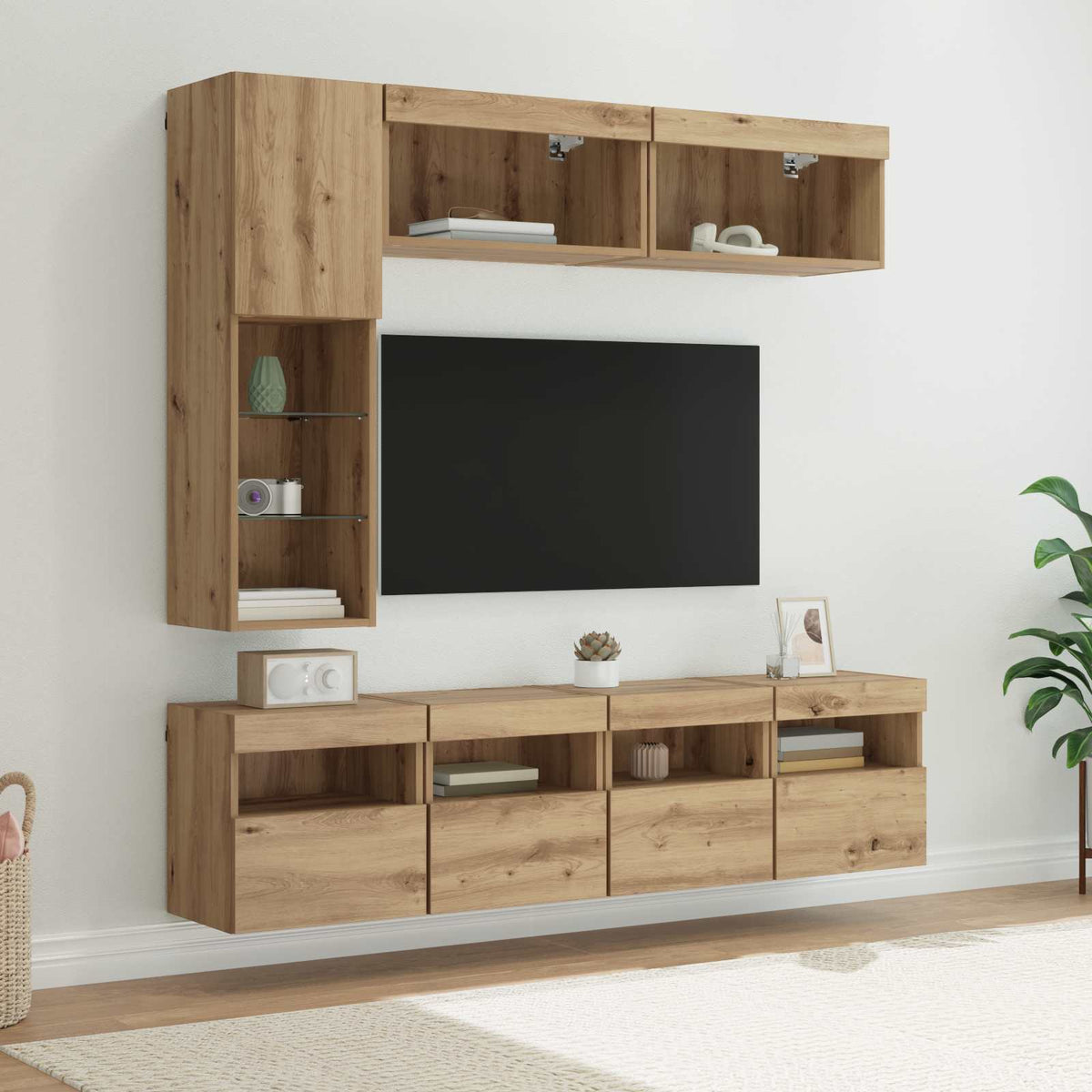 vidaXL TV Cabinet with LED 7 pcs Artisan Oak Engineered Wood
