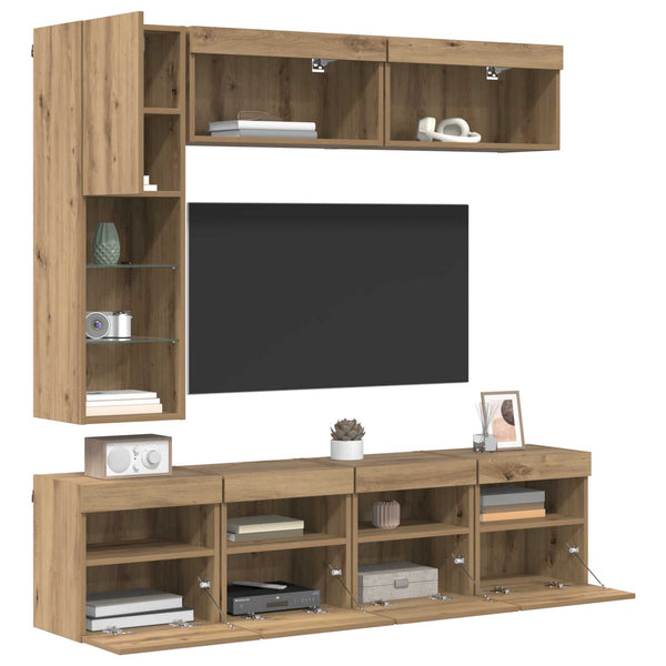 vidaXL TV Cabinet with LED 7 pcs Artisan Oak Engineered Wood