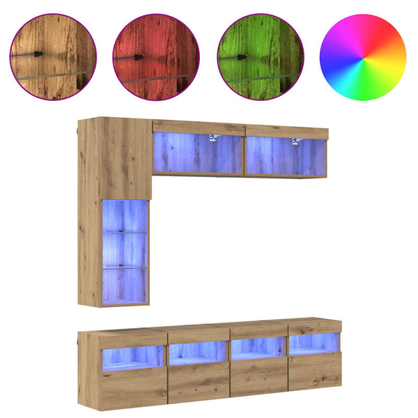 vidaXL TV Cabinet with LED 7 pcs Artisan Oak Engineered Wood