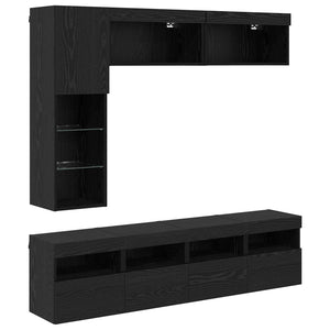 vidaXL TV Cabinets with LED 7 pcs Black Oak Effect Engineered Wood