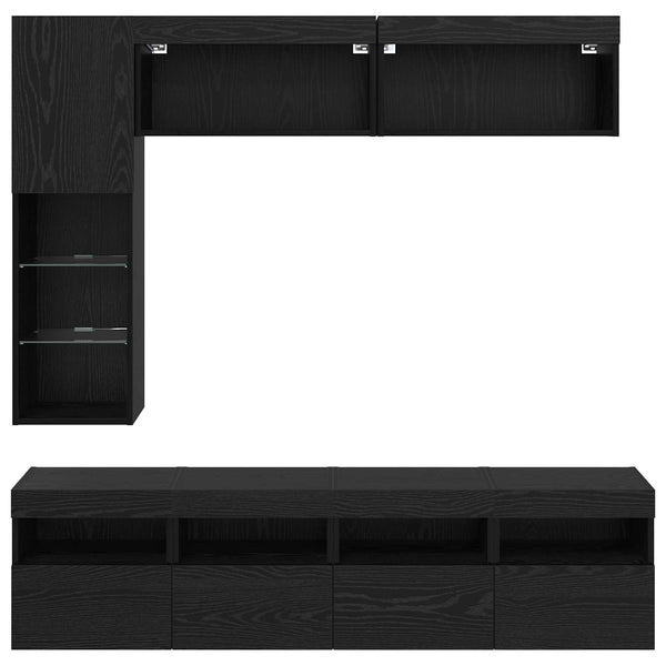 vidaXL TV Cabinets with LED 7 pcs Black Oak Effect Engineered Wood