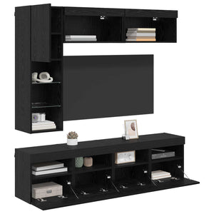 vidaXL TV Cabinets with LED 7 pcs Black Oak Effect Engineered Wood