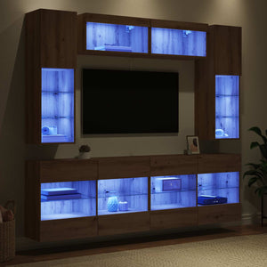vidaXL TV Wall Shelf Set with LED 6 pcs Artisan Oak Engineered Wood