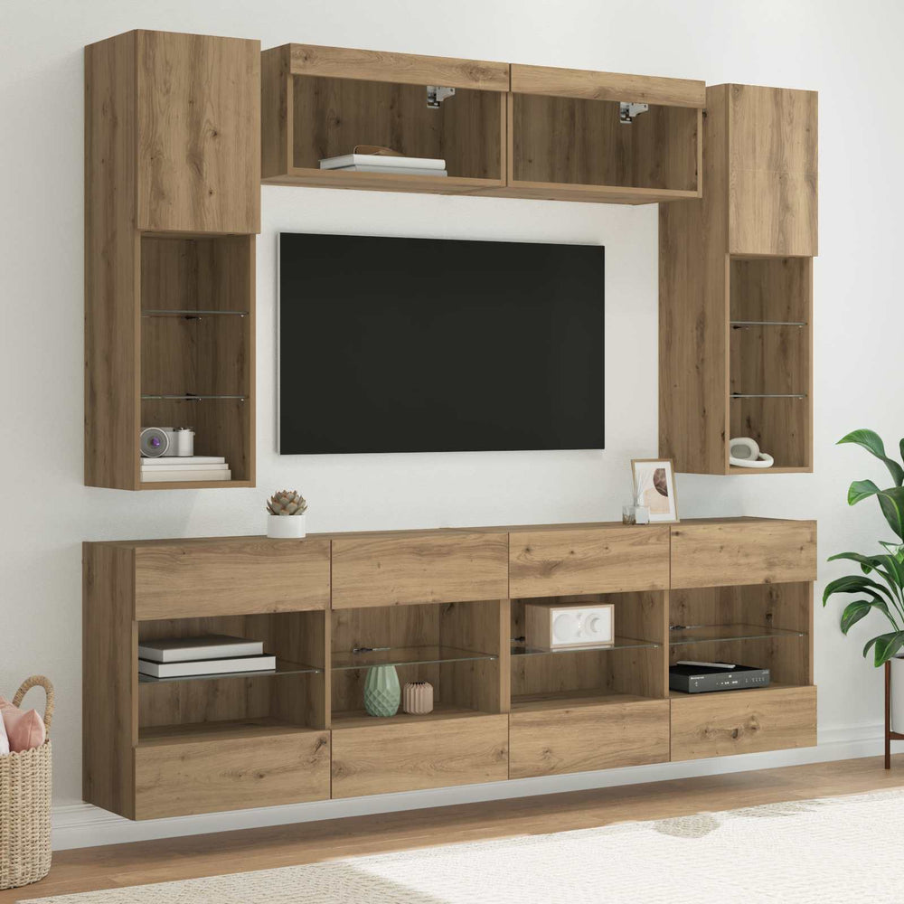 vidaXL TV Wall Shelf Set with LED 6 pcs Artisan Oak Engineered Wood