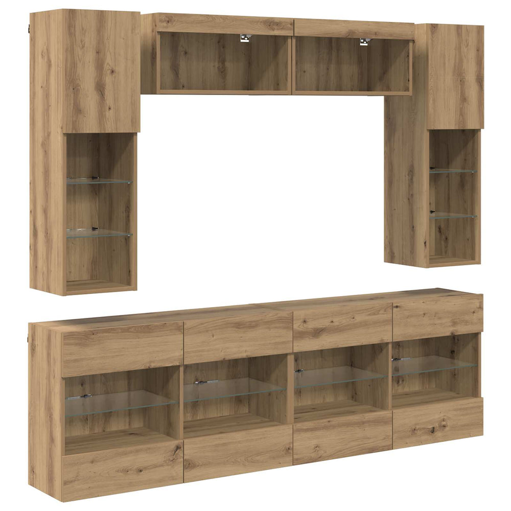 vidaXL TV Wall Shelf Set with LED 6 pcs Artisan Oak Engineered Wood