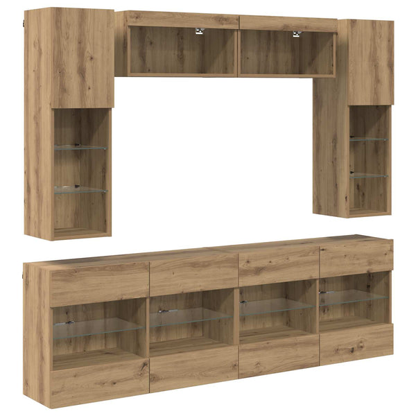 vidaXL TV Wall Shelf Set with LED 6 pcs Artisan Oak Engineered Wood