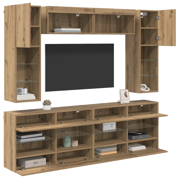 vidaXL TV Wall Shelf Set with LED 6 pcs Artisan Oak Engineered Wood
