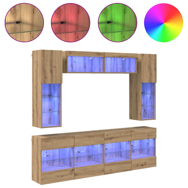 vidaXL TV Wall Shelf Set with LED 6 pcs Artisan Oak Engineered Wood