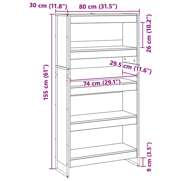 vidaXL Bookcase 2 pcs Smoked Oak 80 x 30 x 155 cm Engineered Wood