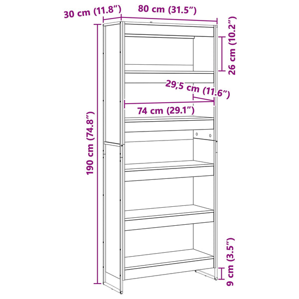 vidaXL Bookcase 2 pcs Engineered Wood Oak 80 x 30 x 189.5 cm