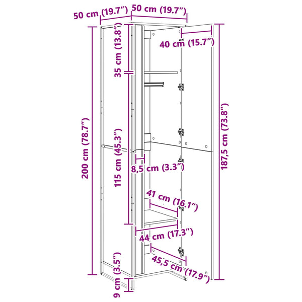 vidaXL Wardrobe 2 pcs Sonoma Grey 50 x 50 x 200 cm Engineered Wood
