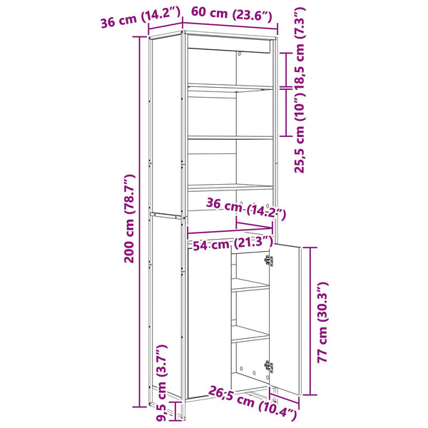 vidaXL Highboards Black Oak Look 60 x 36 x 200 cm