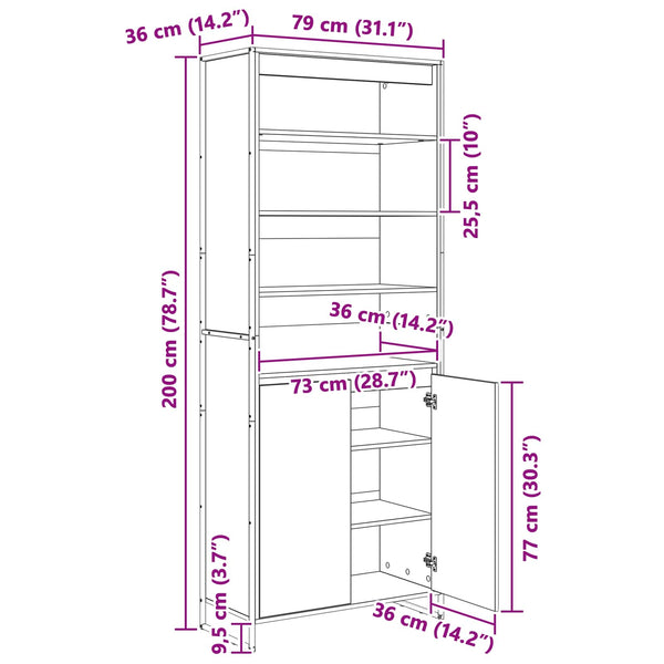 Hoher Schrank Grau Sonoma 79x36x200 cm