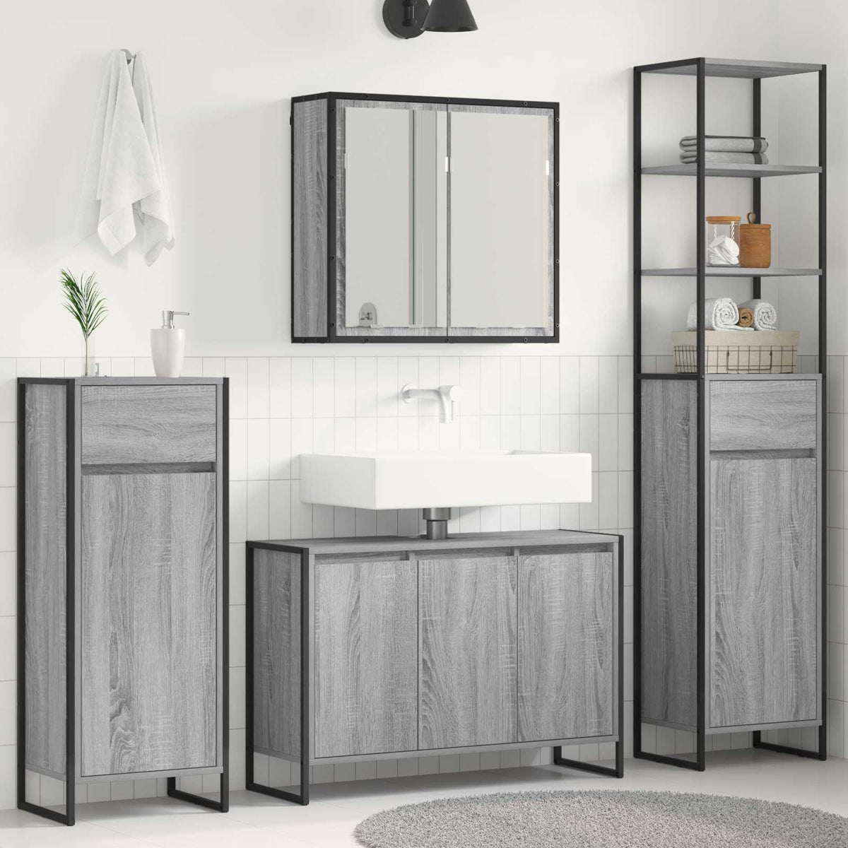 Badezimmermöbel Set Grau Sonoma