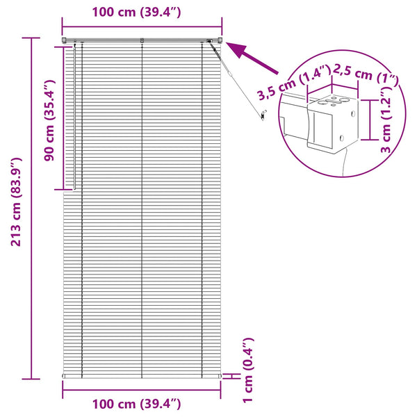 vidaXL Venetian Blind White 213 x 100 cm PVC