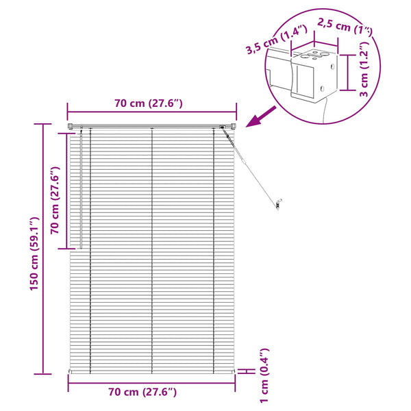 vidaXL Venetian Blind Black 150 x 70 cm PVC