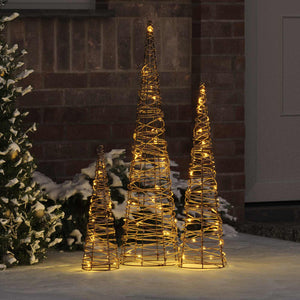 vidaXL Christmas Tree 3 pcs Warm White 20 x 20 x 80 cm Rattan