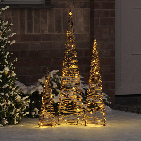vidaXL Christmas Tree 3 pcs Warm White 20 x 20 x 80 cm Rattan
