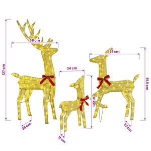 vidaXL Reindeer Family 3 pcs Warm White 68 x 26 x 127 cm Fabric