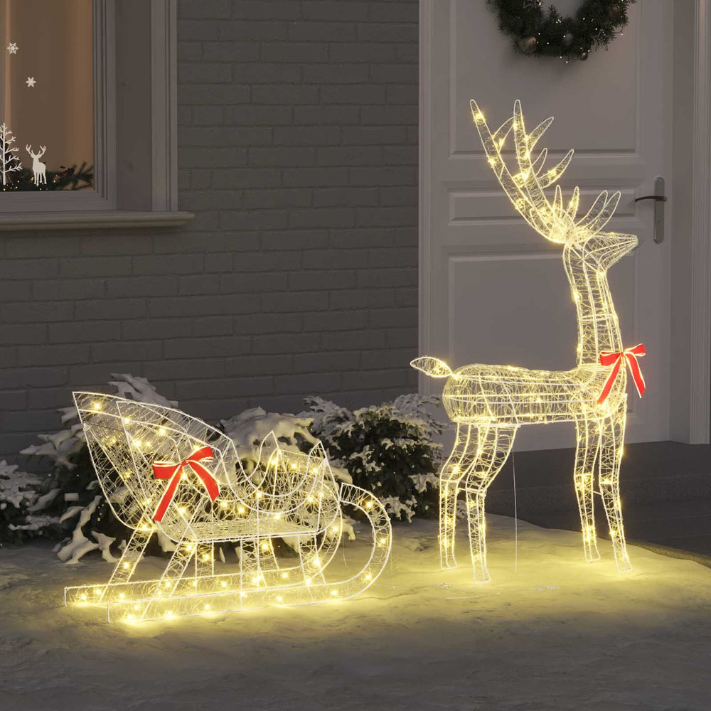 vidaXL Reindeer Pull Sleigh Warm White 70 x 26 x 130 cm Acrylic