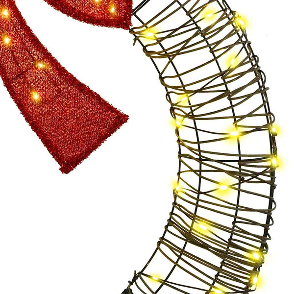 vidaXL Wreath with 80 Warm White LEDs 90 x 90 x 9 cm Rattan