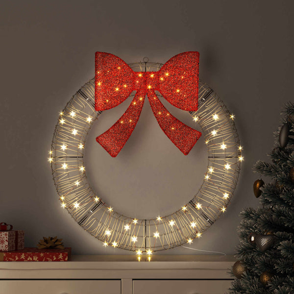 vidaXL Wreath with 80 Warm White LEDs 90 x 90 x 9 cm Rattan