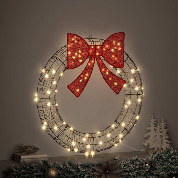 vidaXL Wreath with 80 Warm White LEDs 90 x 90 x 9 cm Rattan
