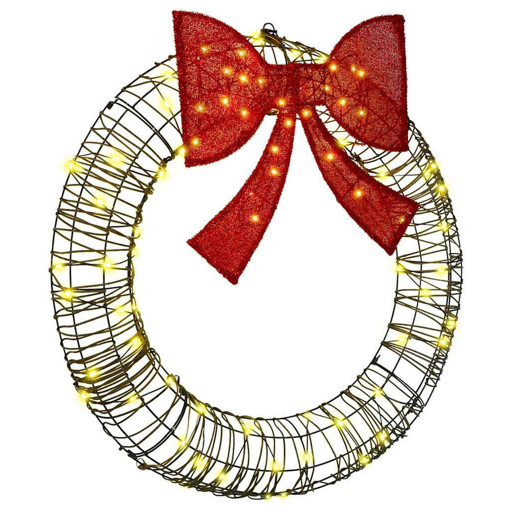 vidaXL Wreath with 80 Warm White LEDs 90 x 90 x 9 cm Rattan