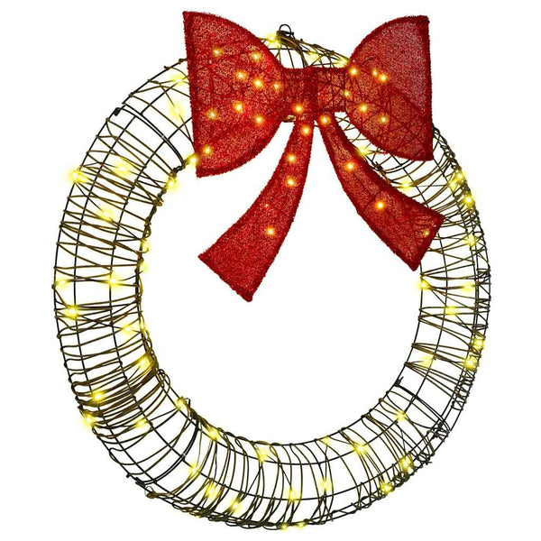 vidaXL Wreath with 80 Warm White LEDs 90 x 90 x 9 cm Rattan