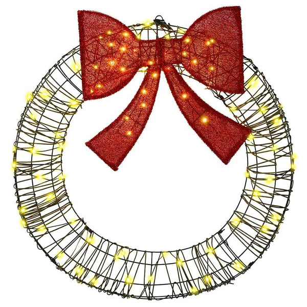 vidaXL Wreath with 80 Warm White LEDs 90 x 90 x 9 cm Rattan