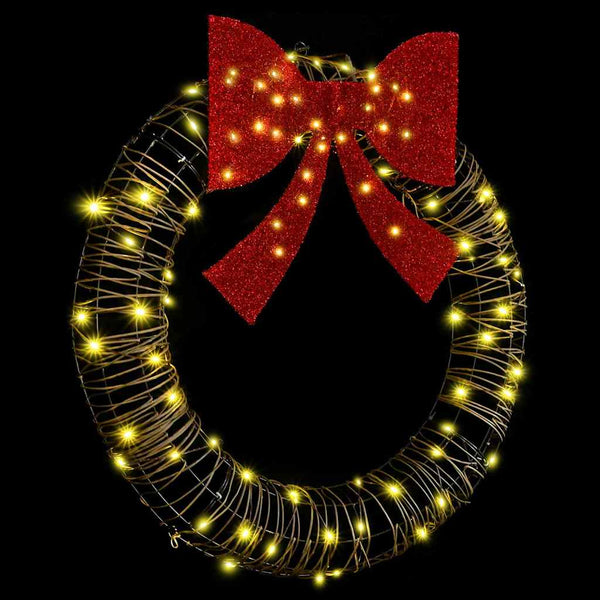 vidaXL Wreath with 80 Warm White LEDs 90 x 90 x 9 cm Rattan