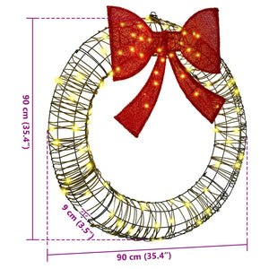 vidaXL Wreath with 80 Warm White LEDs 90 x 90 x 9 cm Rattan