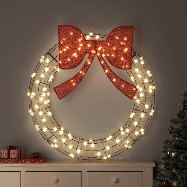 vidaXL Wreath with 150 LED Warm White 121 x 121 x 10 cm Rattan