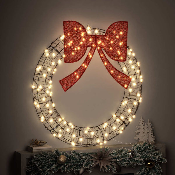 vidaXL Wreath with 150 LED Warm White 121 x 121 x 10 cm Rattan