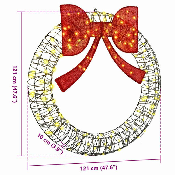 vidaXL Wreath with 150 LED Warm White 121 x 121 x 10 cm Rattan