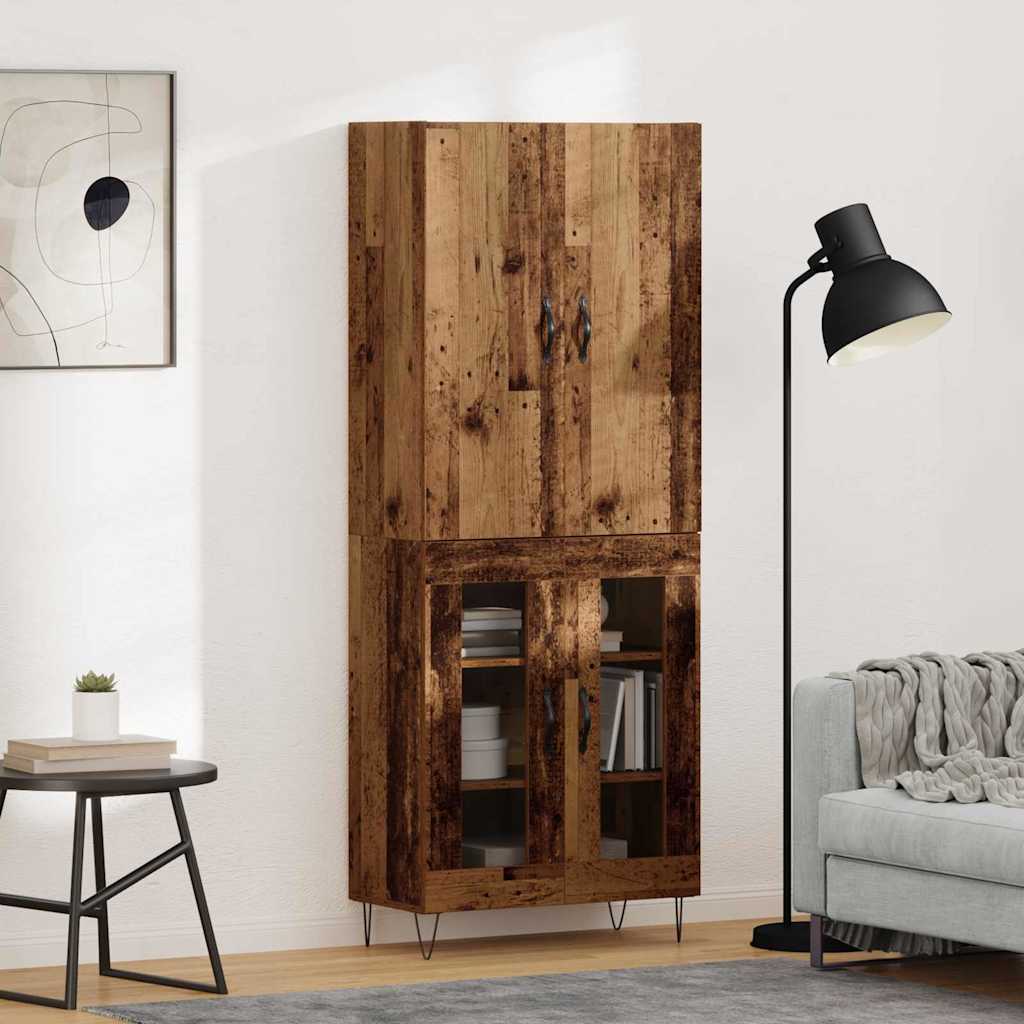 Highboard 2er Set Altholz und Glas
