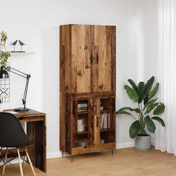 Highboard 2er Set Altholz und Glas