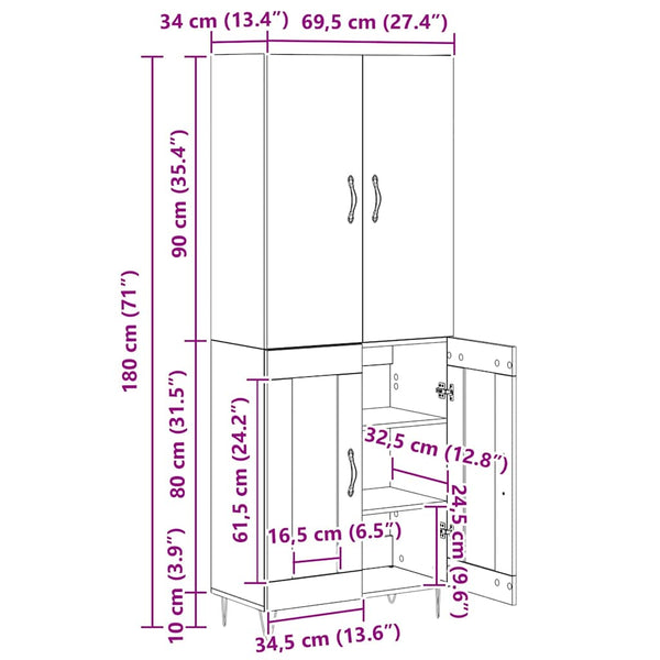 Highboard 2er Set Artisan Eiche